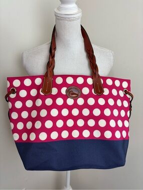 Dooney & Bourke Navy Polka Dot Nylon Tote Bag